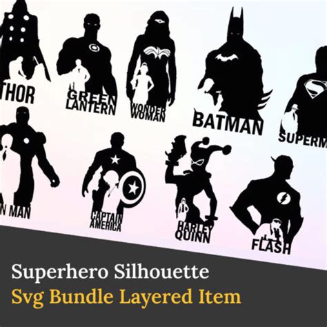 Superhero Silhouette Svg Bundle Layered Object Superhero Vector