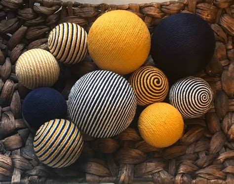 Decorative Yarn Balls Navy Blue Gray Golden Yellow And Etsy