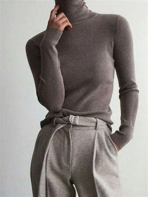 Simple Basic Turtleneck Knitted Sweaters Noracora Casual