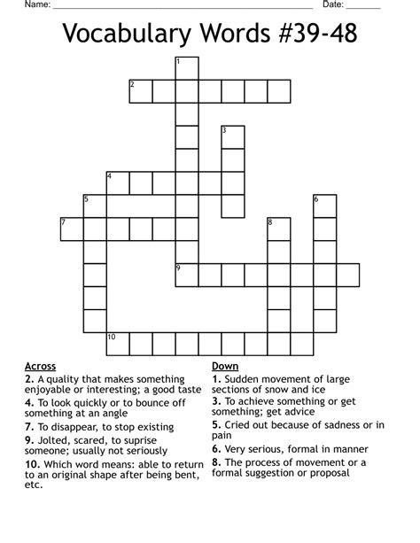 Vocabulary Words Crossword Wordmint