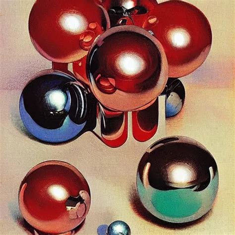 Chrome Spheres On A Red Cube By J C Leyendecker Stable Diffusion