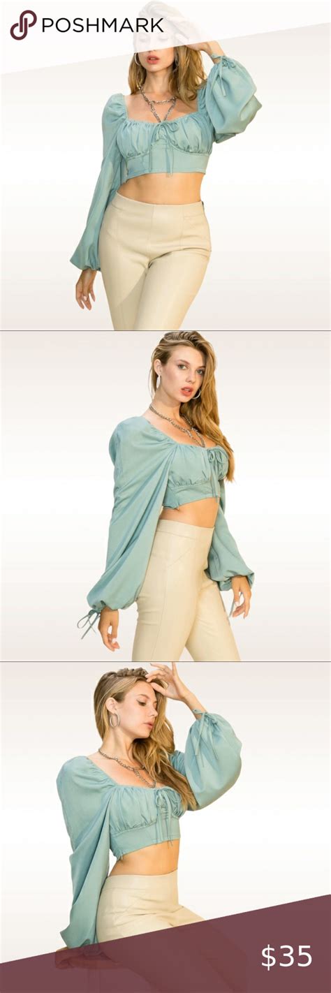 Hyfve Sage Lantern Sleeve Tie Front Crop Top Tie Front Crop Top