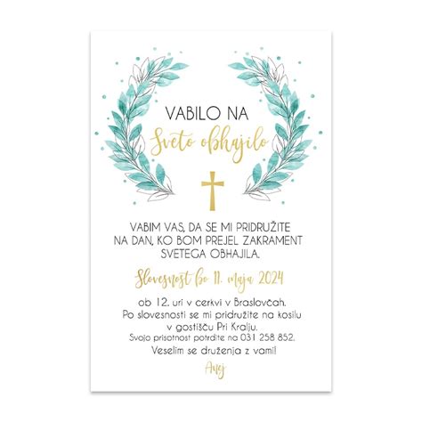Vabilo za sveto obhajilo – mint – Moj mini svet