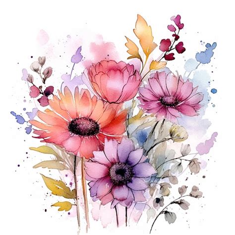 Premium Photo Watercolor Painting Of A Bouquet Of Flowers