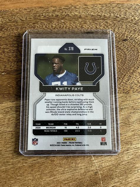 2021 Panini Prizm Football Kwitty Paye Silver Holo Prizm RC 378 Indy