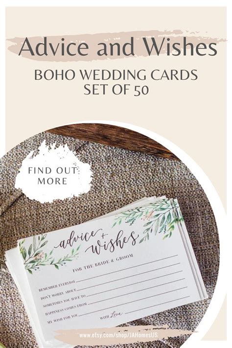 The Advice And Wishes Card For Boho Wedding Cards Set Of 50 Is Displayed On A Table