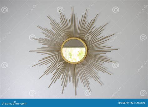 Boho Mirror Sun Shape Sun Shaped Mirror In Interior Stock Photo