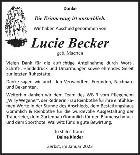 Traueranzeigen Von Lucie Becker Geb Maerten Abschied Nehmen De