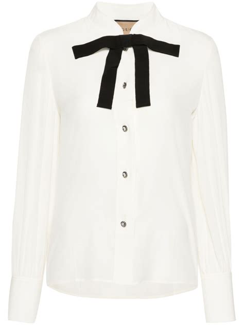 Gucci Pussy Bow Collar Silk Shirt White Farfetch