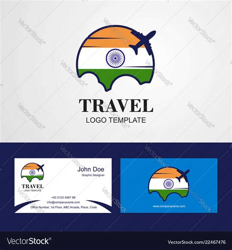 Travel india flag logo and visiting card design Vector Image