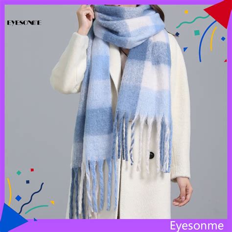 Khăn choàng cổ Pashmina dày dặn kẻ sọc caro thời trang mùa đông cho nữ