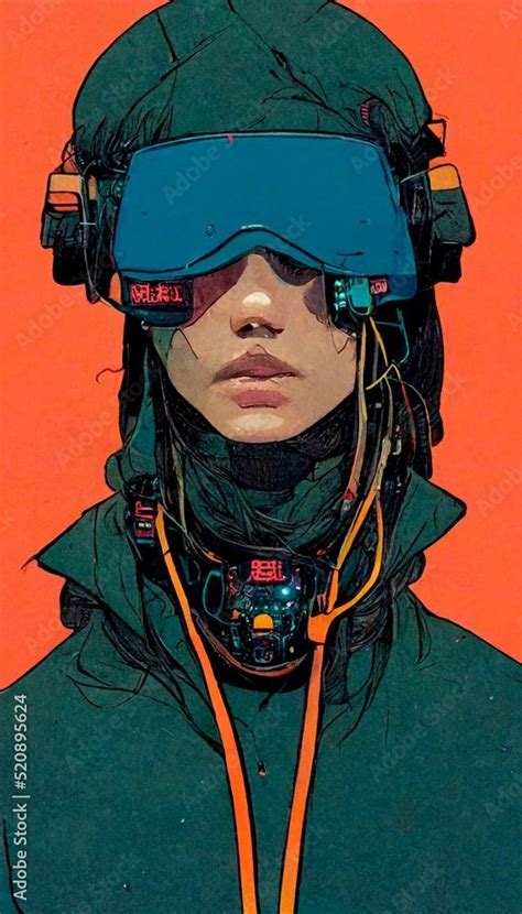 Portrait Of A Futuristic Cyberpunk Warrior Wearing Cyber Glasses A