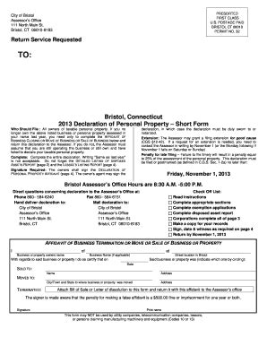 Fillable Online Ci Bristol Ct Bristol Bconnecticutb Declaration Of