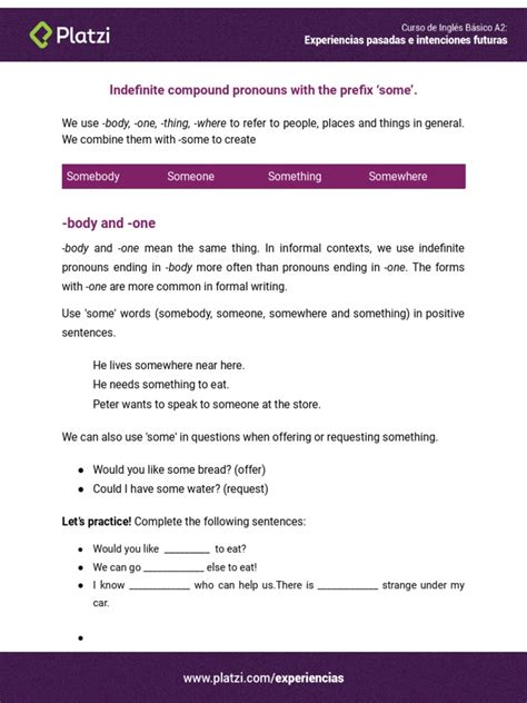 Indefinite Compound Pronouns With The Prefix Some Pdf