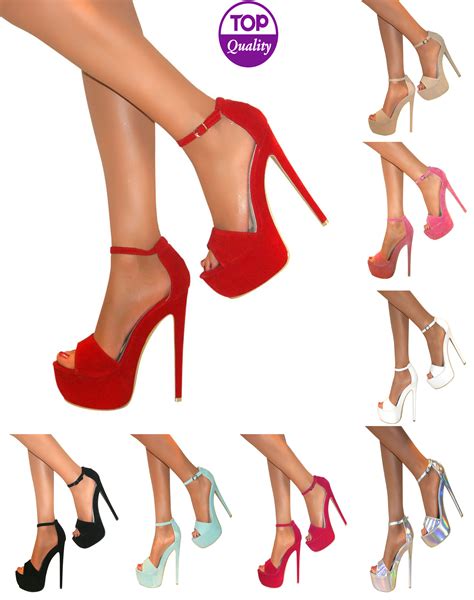 Womens Ladies Peep Toe Ankle Strap Platform Stiletto High Heel Sandal