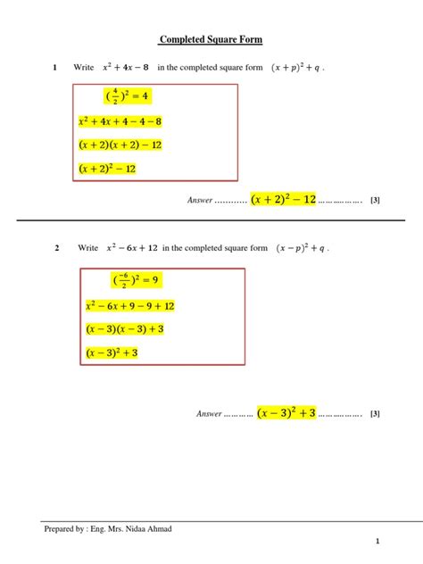 Completing The Square | PDF | Mathematics | Algebra