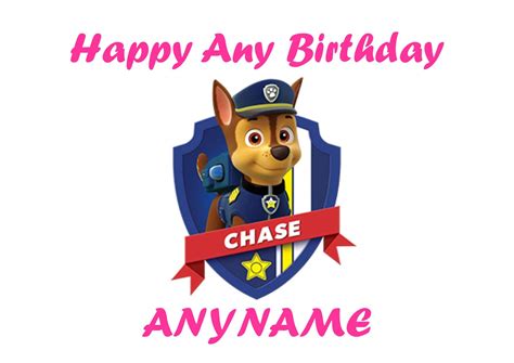 Buy Paw Patrol Chase Pink Personalised Name Age Happy Birthday A4 Easy-Peel PRE-Cut Edible Icing ...