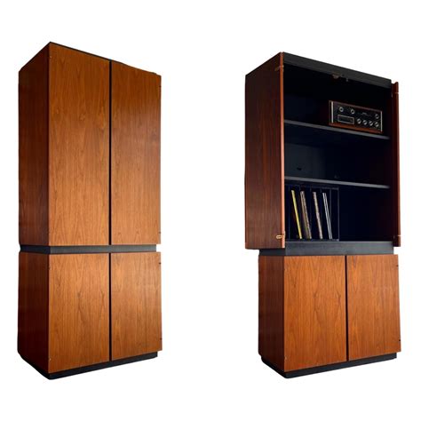 Midcentury HiFi Stereo Record Cabinet Stack By Barzilay In Black Walnut