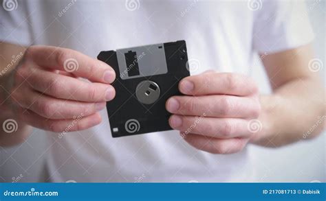 Man Holds Floppy Disk In Hands Stock Video Video Of Bits Retro