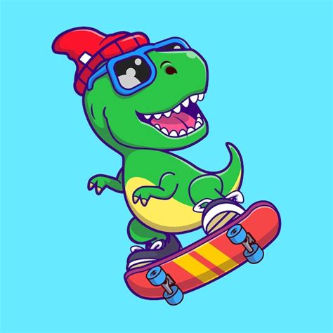 Premium Vector Cute Dinosaur Playing Skateboard Vector Illustration