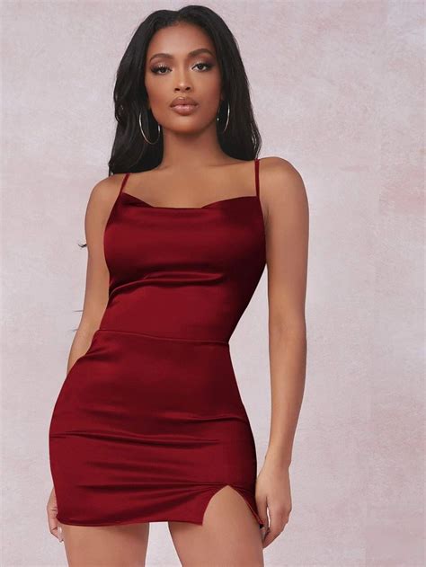 Shein Sxy Split Detail Satin Cami Bodycon Dress Satin Bodycon Dress Bodycon Dress Bodycon