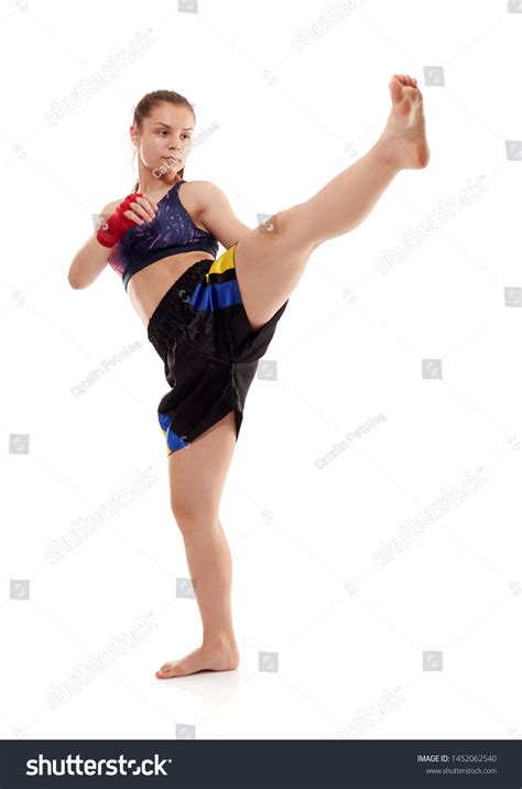 Young Girl Kickboxing Fighter Training Isolated Stock Photo 1452062540 ...