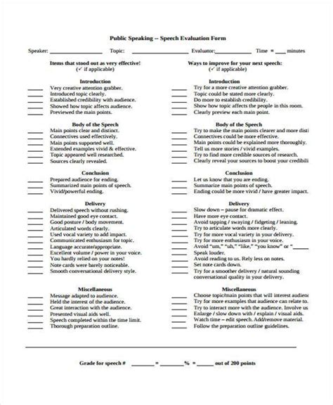 Free 10 Speech Evaluation Forms In Pdf Ms Word Excel