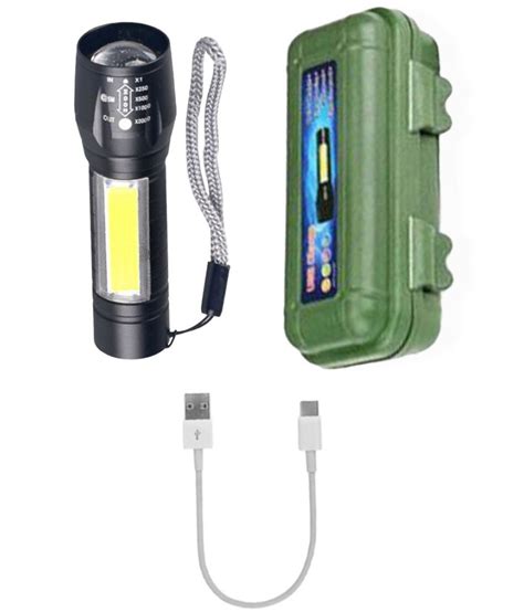 Portable LED Rechargeable Flashlight Torch with Lamp Light (Large) - Quickee