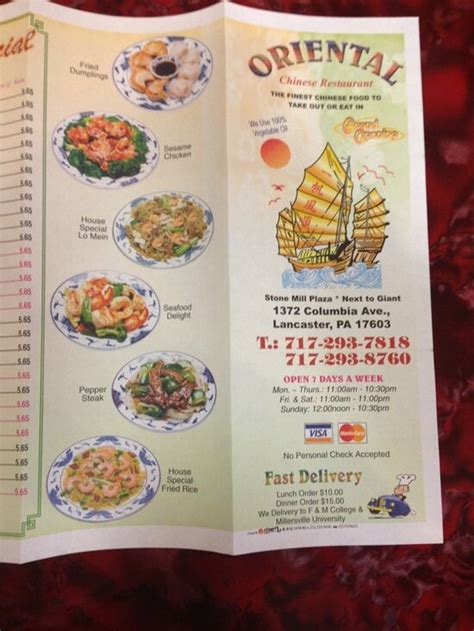 Menu At Oriental Chinese Restaurant Lancaster