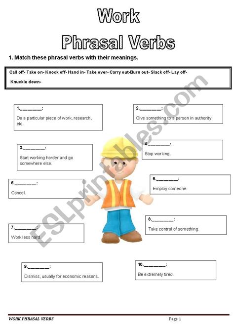 WORK PHRASAL VERBS ESL Worksheet By Jessisun