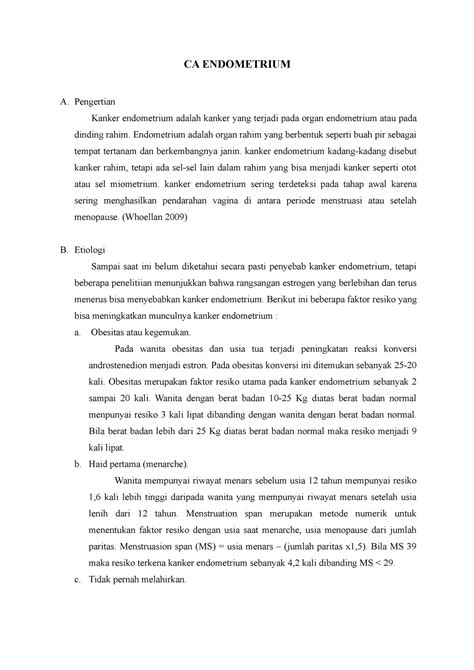 Ca Endometrium Ca Endometrium A Pengertian Kanker Endometrium Adalah