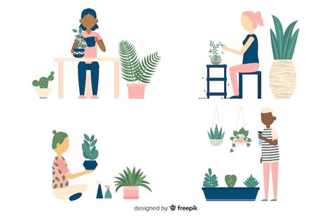 Free Vector Set Of People Taking Care Of Plants