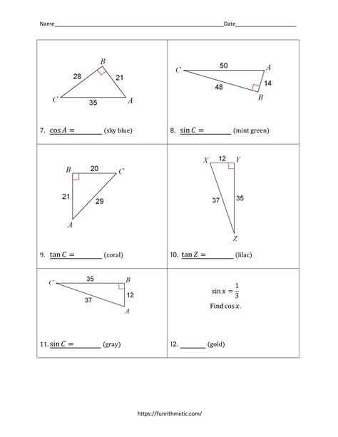 Trigonometric Ratios Color By Number Funrithmetic