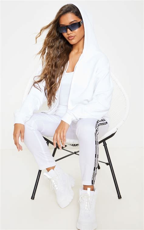 White Oversized Zip Front Hoodie Prettylittlething Ire