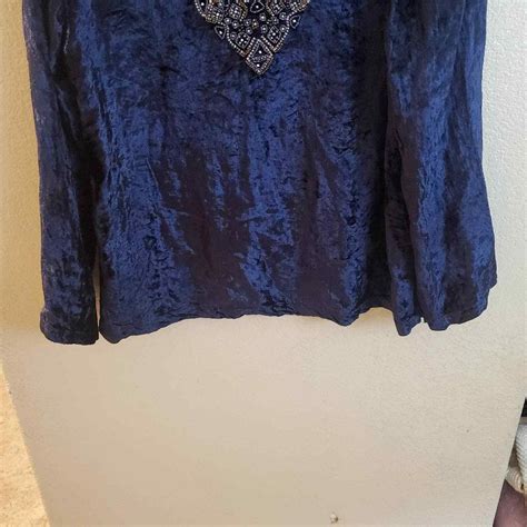 Soft Surroundings Blue Crushed Velvet Long Sleeve Seq Gem