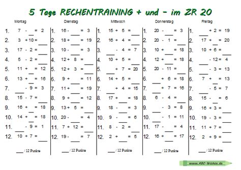 5 Tage Rechentraining Und Im ZR 20 ABC Matheunterricht