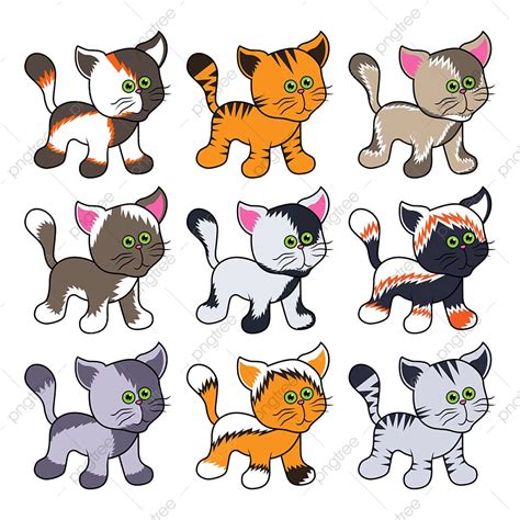 gambar sembilan kucing kartun lucu diisolasi  latar belakang