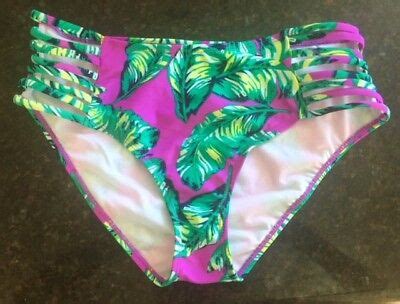 Bongo Swim Bikini Bottom Large Bathing Suit Mid Rise Strappy Palm NEW
