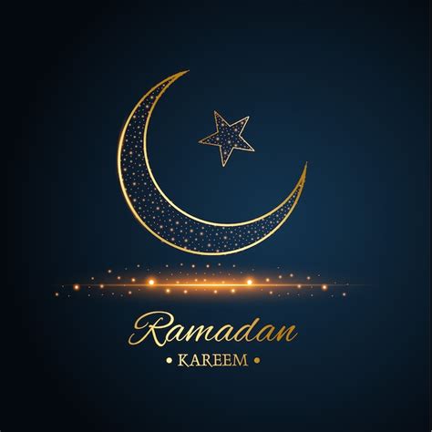 Lua Isl Mica Dourada E Estrela Ramadan Kareem Escrita Fundo Azul