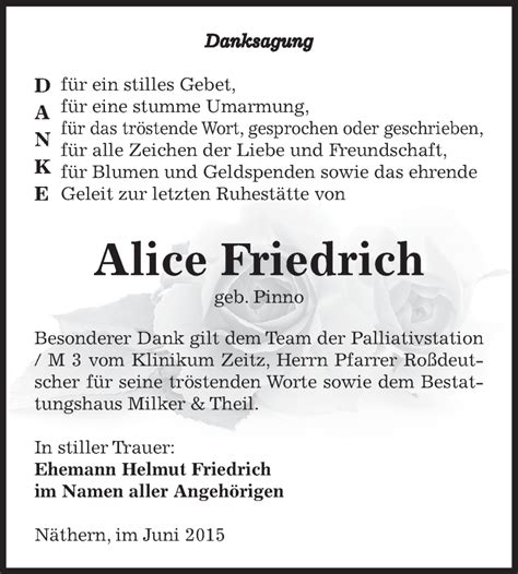 Traueranzeigen Von Alice Friedrich Abschied Nehmen De