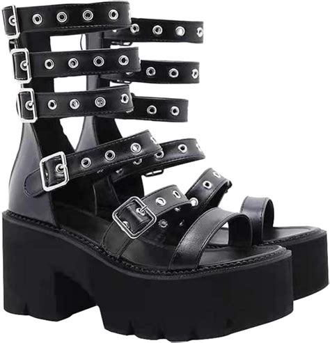 Happyyami 1 Pair Gothic Style Platform Flat Sandals Women Summer Sandals For Punk Style