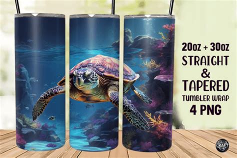 3D Sea Turtle Skinny Tumbler Wrap 20oz Graphic By LazyCraftlab