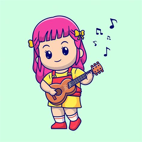 Premium Vector Cute Girl Playing Guitar Cartoon Vector Icon Illustration People Music Icon