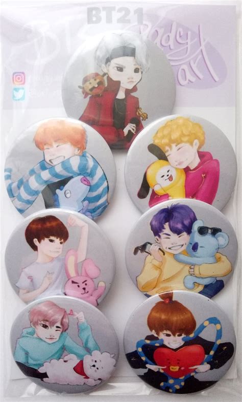 BTS BT21 Pin Set BTS Pins BTS BT21 Badge Buttons Bts Bt21 Etsy