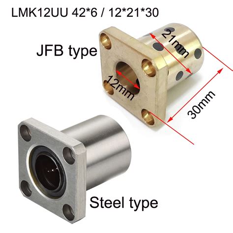 1PC LMK12 LMK12UU JFB Square Flanged Graphite Lubricating Brass Linear