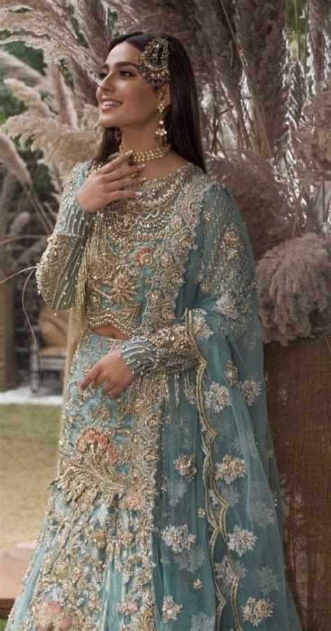 Pakistani Ice Blue Anarkali Bridal Dress Tabassum Mughal Atelier Yuwa