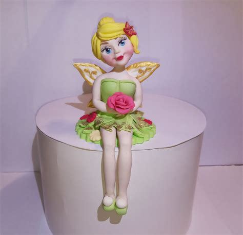 Fondant Fairy Wing Girl Cake Topper Sitting Tinkerbell Inspired Fondant Cake Topper Birthday