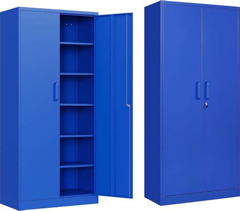 Amazon Sisesol Blue Metal Storage Cabinet With Shelves Garage