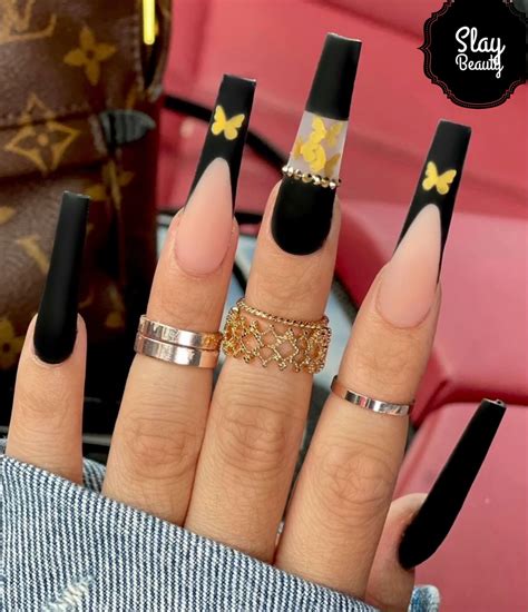 Luxury Black Gold Butterfly Jet Set Babe Press On Nails Slaylebrity