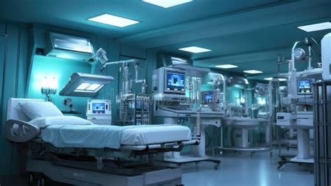 A Hospital Room with a Bed, Monitor, and Other Medical Equipment. Stock ...